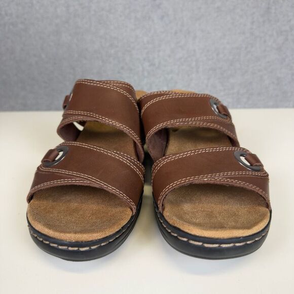 Clarks Collection Women's Size 11M Brown Leather Open Toe Sandals Slides - Picture 2 of 10